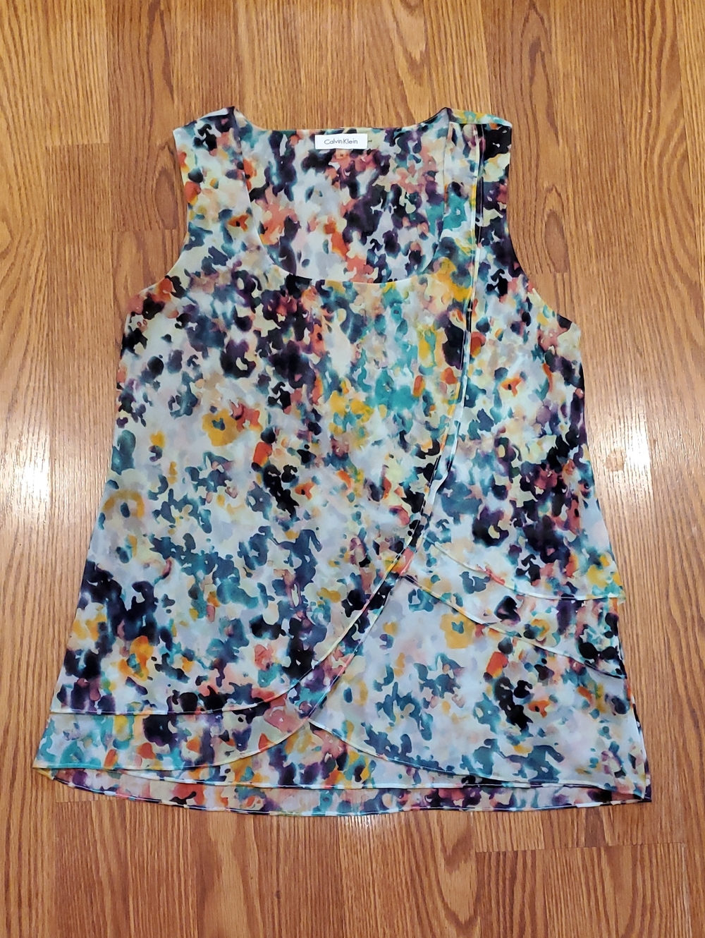Calvin Klein Multicolor Floral Watercolor Layered Sleeveless Shirt - Picture 1 of 4